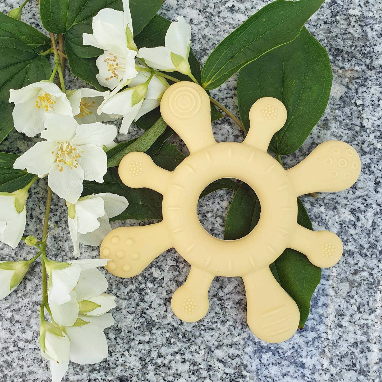 Baby Silikon Bijtring Koraal Zon Geel