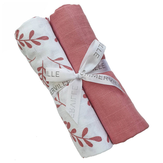 Organic Muslin Blankets 2-pack Floral Dusty Rose