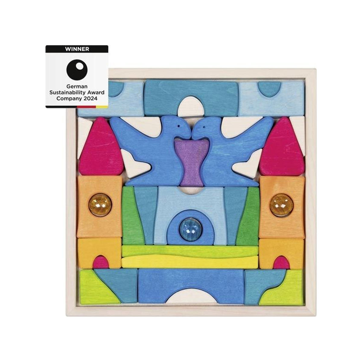 Houten puzzel van een kasteel van glinsterende steen (genormaliseerd)