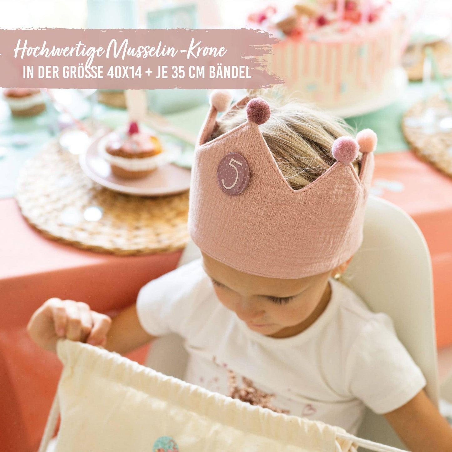 Couronne d’anniversaire en mousseline Paper Kite - Rose