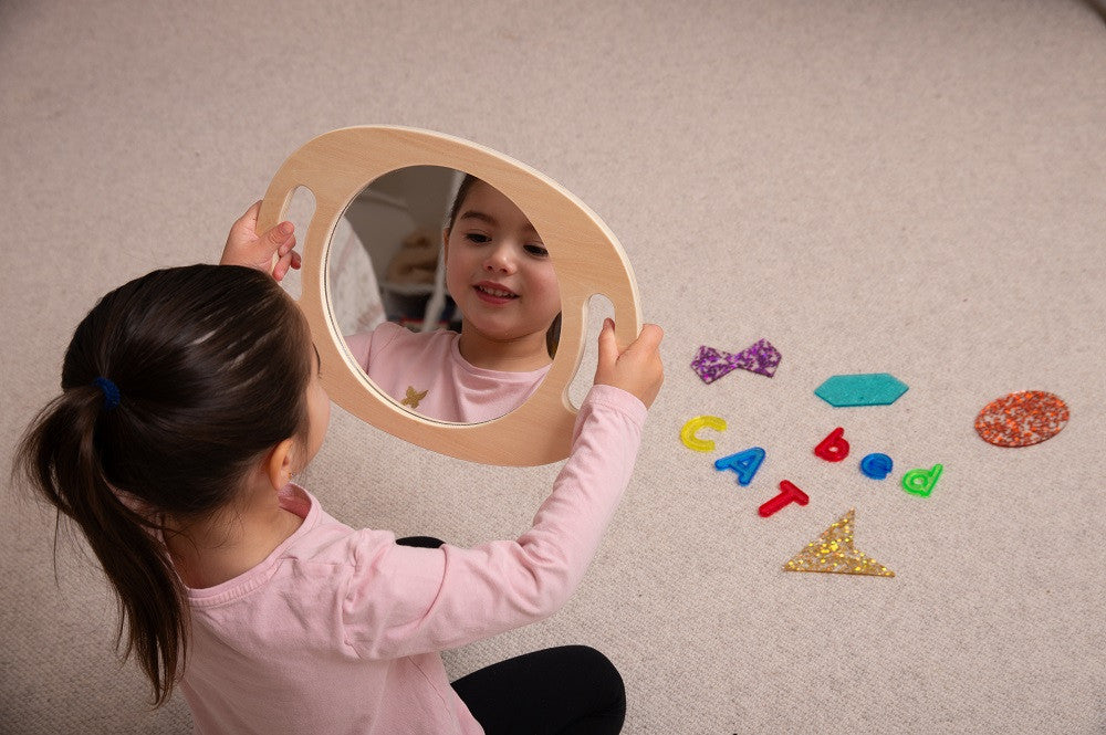 Hand Held Wooden Mirror