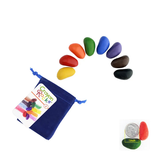 Crayon Rocks 8 colors in a blue velvet bag