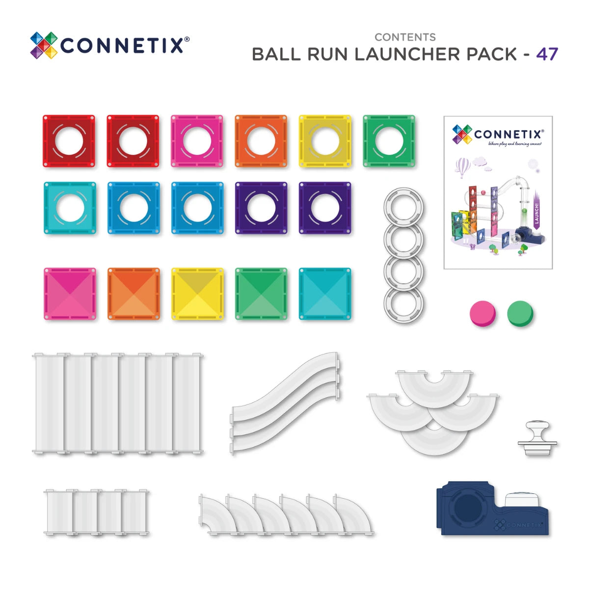 Connetix magnetic tiles ball run launcher pack 47 piece