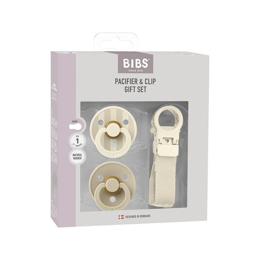 Farbiger Schnuller- und Loop-Clip-Geschenkset - Elfenbein (normalisiert)