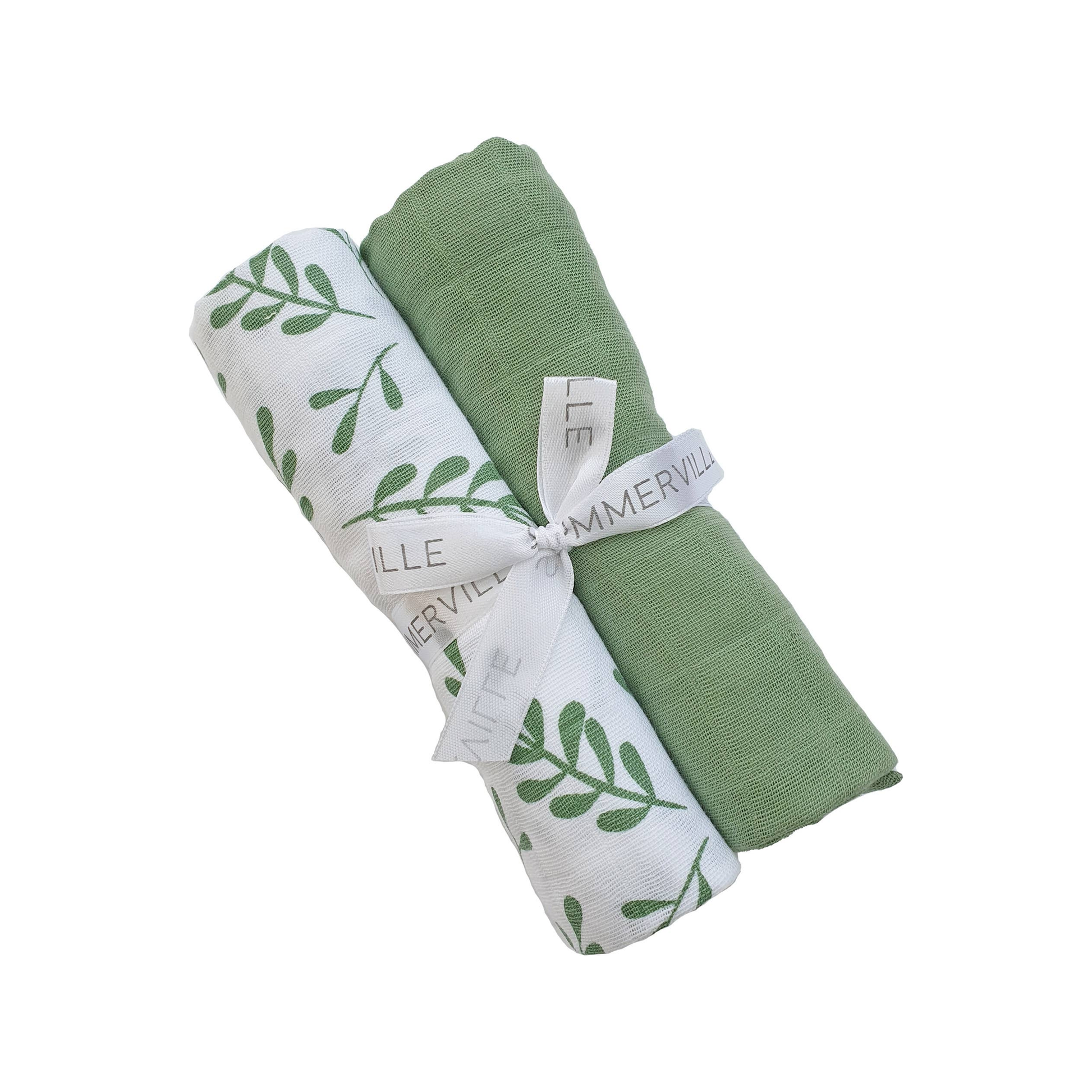 Organic Muslin Blankets 2-pack Floral Basil (normalized)
