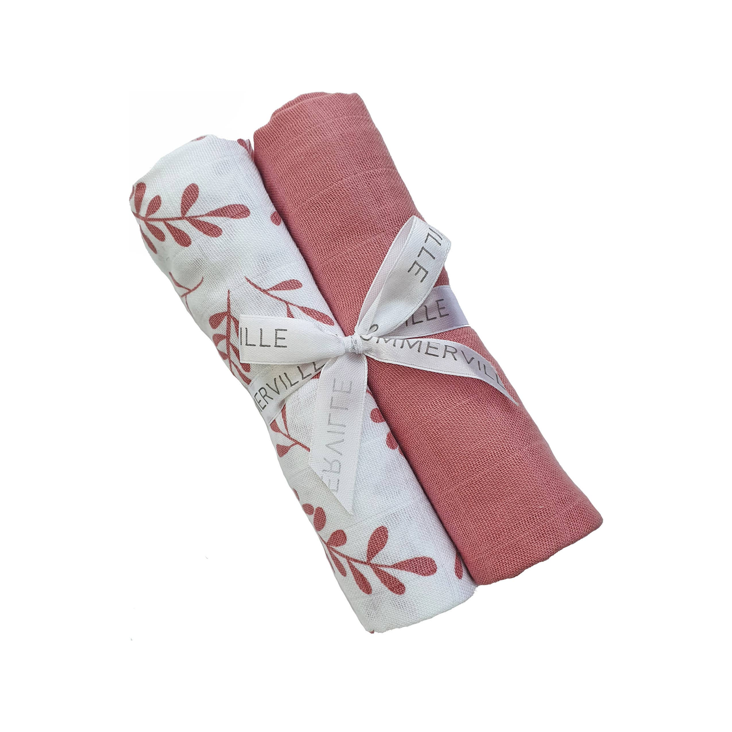 Organic Muslin Blankets 2-pack Floral Dusty Rose (normalized)