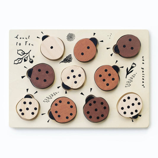 Houten Tray Puzzel - Tel tot 10 Lieveheersbeestjes
